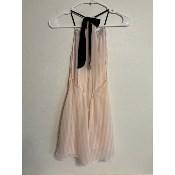 Victoria's Secret Medium Pink Sheer Slip Jeweled Neckline Tie Open Back - Picture 2 of 5